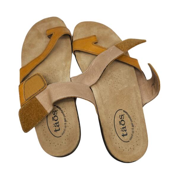 Taos Sandals Womens 11 Zone Leather Tan Cognac Boho Toe Loop Hook Loop Strappy - Picture 11 of 15